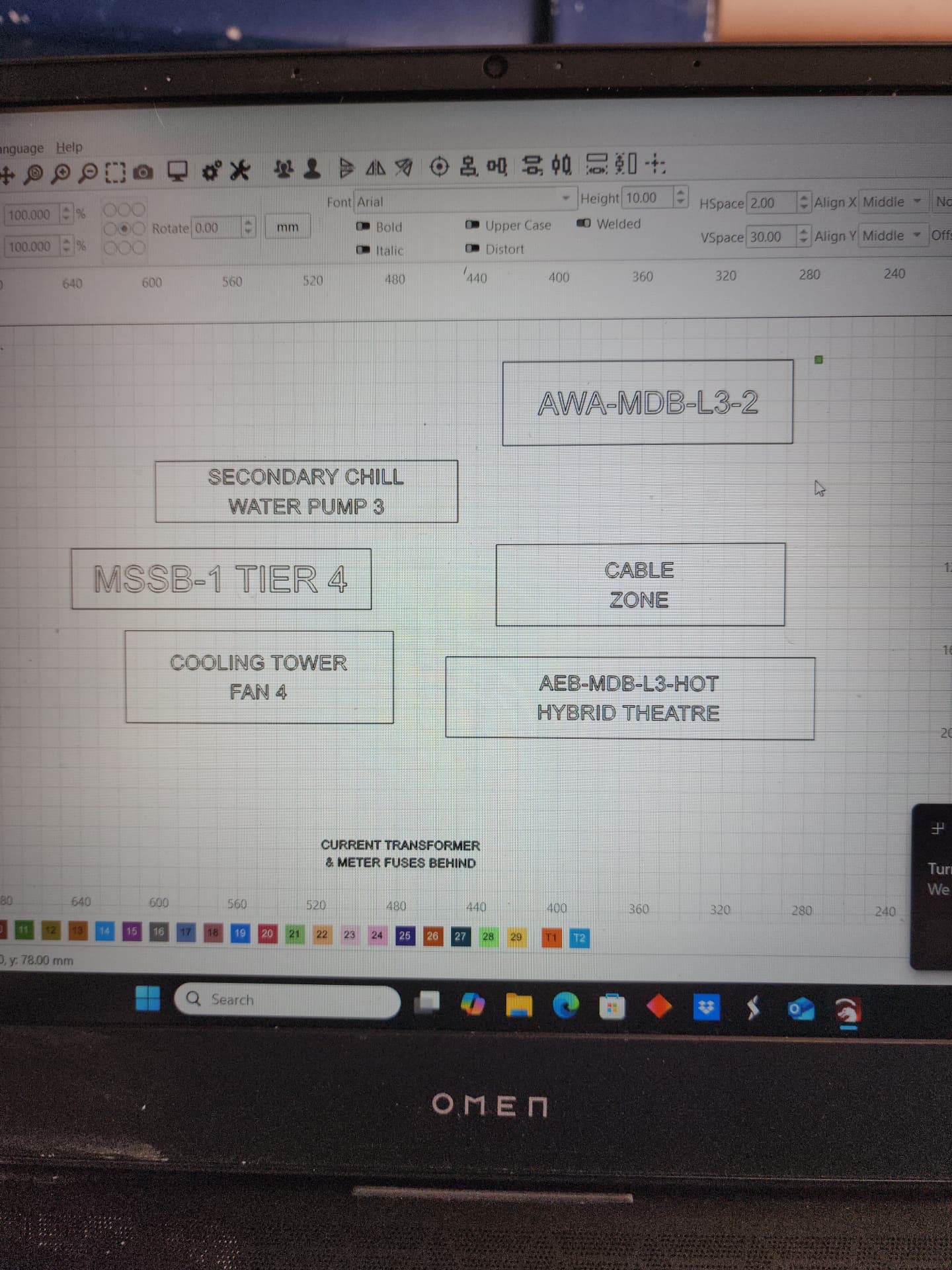 The RBZ 3D label designer — laying out cable tags